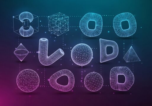 Geometric Dreams: A Luminous Wireframe Symphony