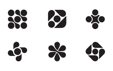 Fototapeta premium Set of six abstract black and white geometric symbols isolated on a plain clean white background.