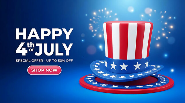 Happy 4th of july sale with uncle sam hat and fireworks fourth america american holiday