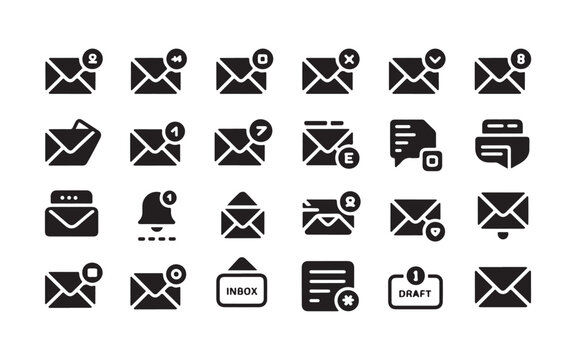 Email and communication icons with notifications and message status on white.