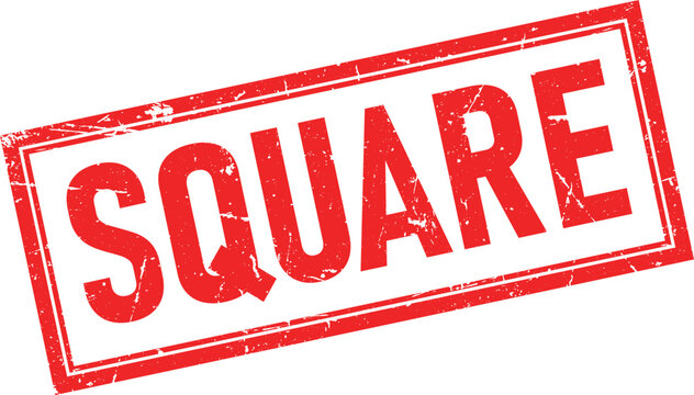 Distressed Red Square Text Rubber Stamp Impression Isolated on White Background