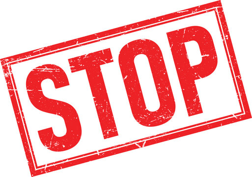 Red Distressed Stop Rubber Stamp with Border on a Transparent Background