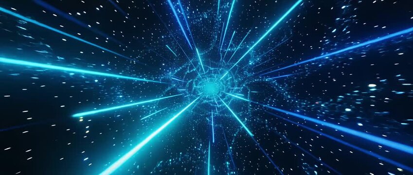Futuristic hyperspace tunnel abstract neon light glowing space warp blue energy line digital sci fi background star field motion dynamic speed effect cosmic travel scene dynamic digital universe