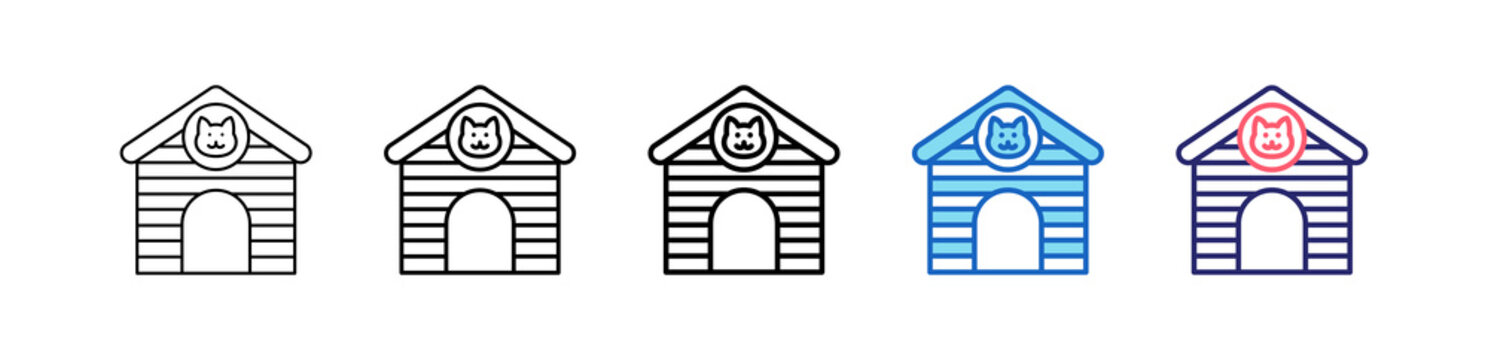 Cat House Icon In 5 Different Styles Set Collection.   