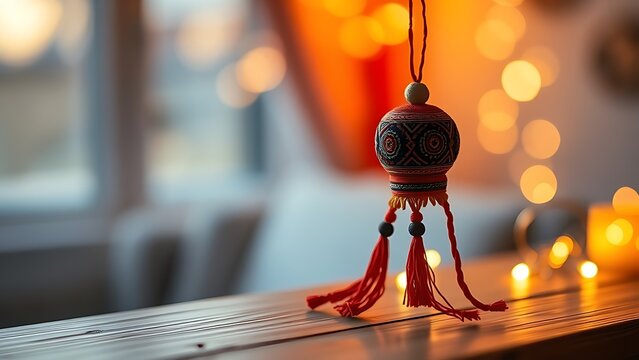 mongolian. Mongolian Naadam festival silk scarf ornament with fairy lights. representing cultural heritage and milestone achievements.