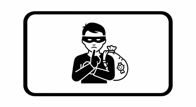 Thief with Loot Bag, Stealthy Burglar Icon, Crime and Theft Concept
