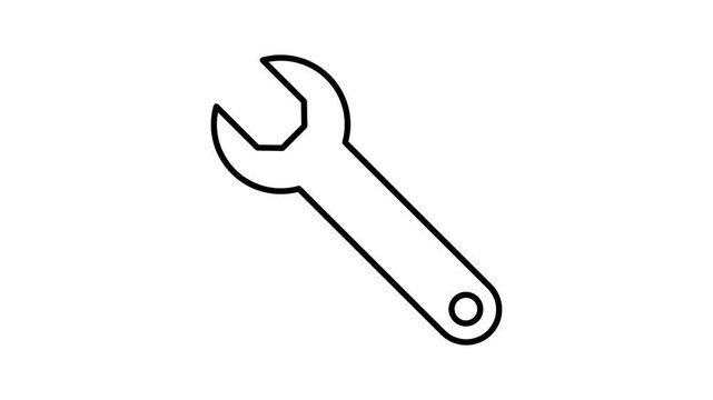 Outline wrench icon animation with clean linear style for support, configuration, and maintenance content