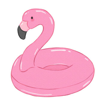Pink flamingo pool float illustration isolated on white.