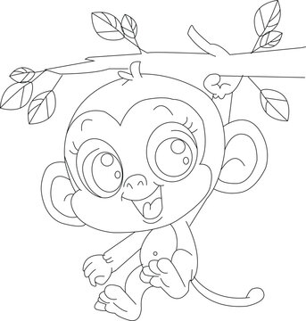 Cute Monkey Coloring Page for Kids