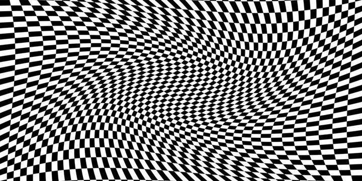 Black and white checker pattern vector illustration. Chess board. Distorted geometric pattern. eps 10