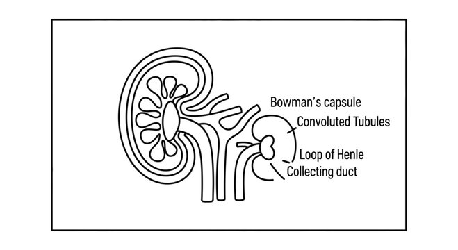 Diagram of a Human Kidney Nephron: Bowman's Capsule, Loop of Henle, Tubules, Collecting Duct