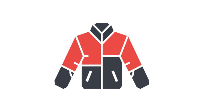Modern Winter Jacket Icon: Red and Dark Gray, Clean Design, Isolated on White