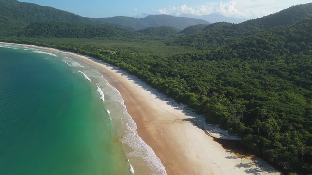 Aerial view of the beach of Lopes Mendes on the island of Ilha Grande in Brazil