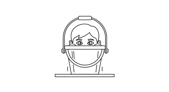 Child Hiding Face in Bucket, Shy Kid Peeking Out, Playful Childhood Fun