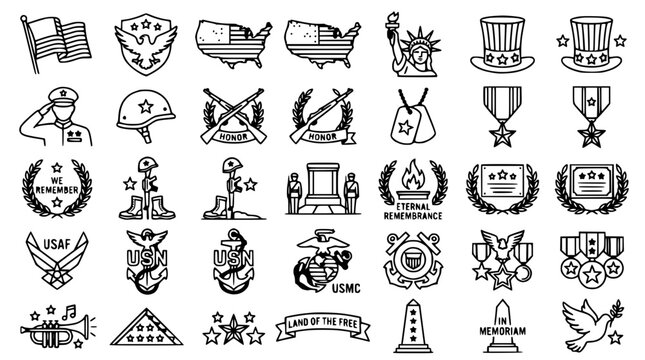 Patriotic American Symbols Collection: Military, Freedom, and Remembrance Icons