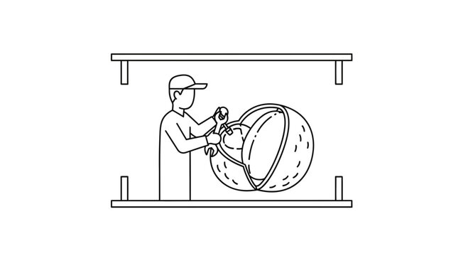 Mechanic Repairing Giant Globe Earth Ball with Tools, Global Service Concept