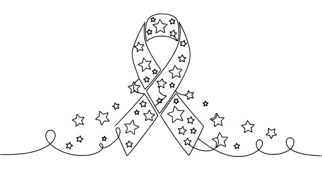Stars Ribbon Outline Illustration