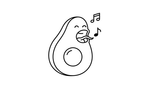 Funny Avocado Singing with Musical Notes, Cartoon Character