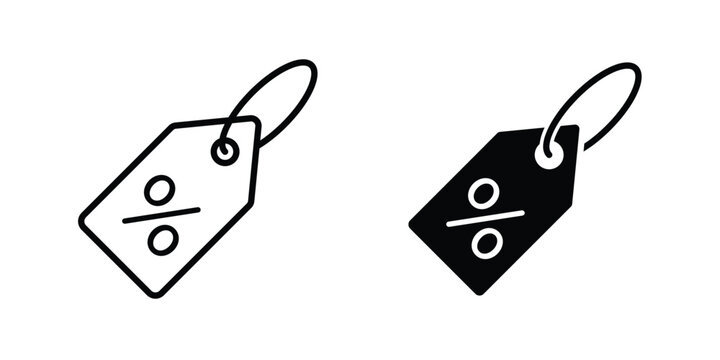 Discount tag icon outlined. Black clipart icons set