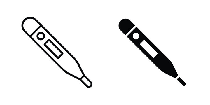 Digital thermometer icon outlined. Black clipart icons set