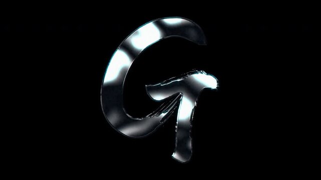 Silver metallic brush stroke capital letter "G". Alpha channel. Seamless loop video