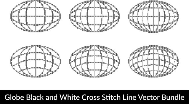 globe bundle black and white cross stitch vector illustration