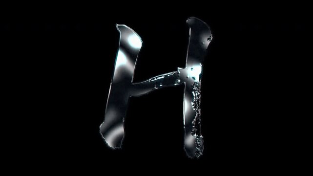 Silver metallic brush stroke capital letter "H". Alpha channel. Seamless loop video
