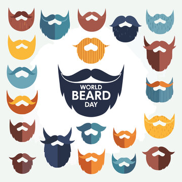 A colorful illustration celebrating World Beard Day with various beards