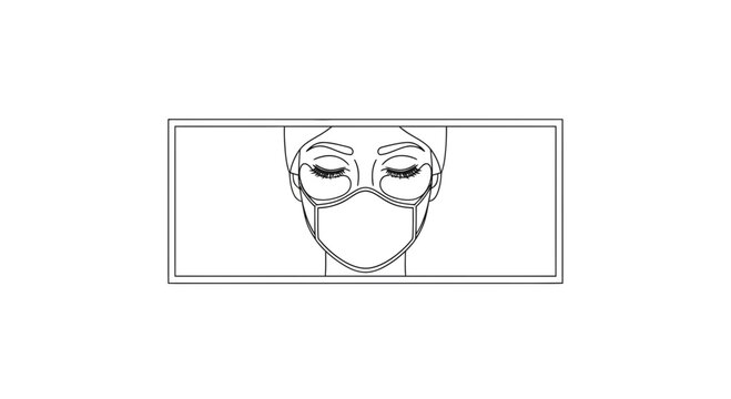 Woman Wearing Face Mask and Eye Patches - Line Art