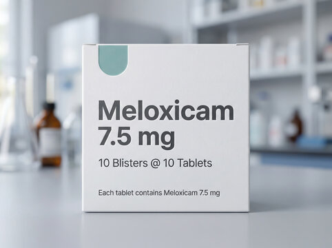 Box of Meloxicam 7.5 mg anti-inflammatory pain relief medication