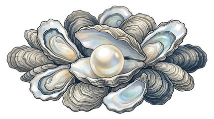 Large pearl in oyster shells pile. © Sania