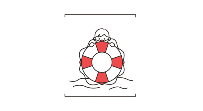 Person with Lifebuoy in Water, Safety and Rescue Concept