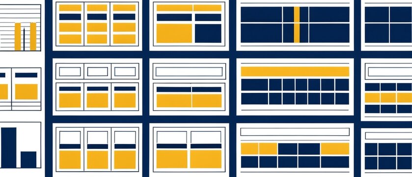 Modern financial data dashboard UI kit in navy and gold
