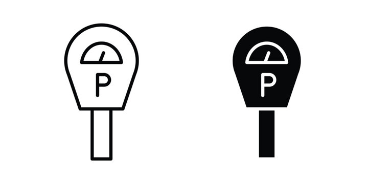 Parking meter icon outlined. Black clipart icons set