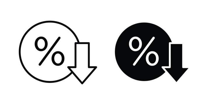 Percent down icon outlined. Black clipart icons set