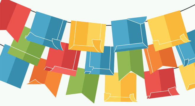 A colorful string of pennant flags
