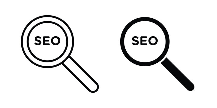 SEO icon outlined. Black clipart icons set