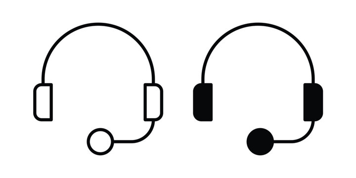 Support headset icon outlined. Black clipart icons set