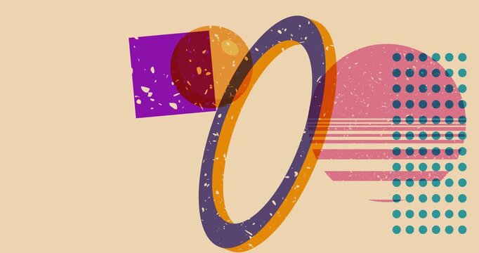 Colorful geometric shapes animation. Object in trendy riso graph design. Geometry elements abstract risograph texture style video.