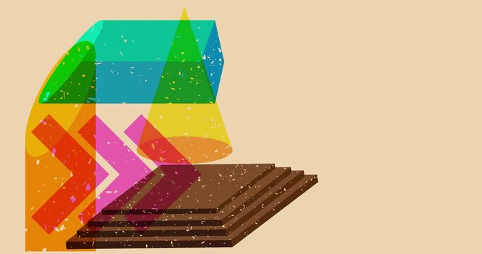 Colorful geometric shapes animation. Object in trendy riso graph design. Geometry elements abstract risograph texture style video.
