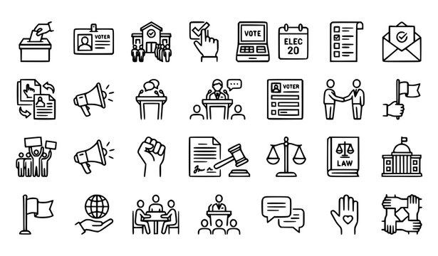 Election and Civic Participation Thin Line Icons Vector Set Democracy Protest Collection