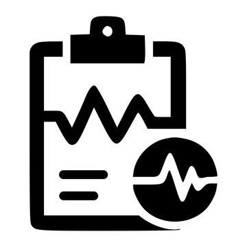 A medical clipboard with a heart rate monitor and pen, representing electronic health records, diagnostic tracking, and patient data.