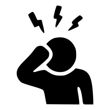 A person holding their head with lightning bolts, representing severe headaches, migraines, stress, or neurological medical conditions.