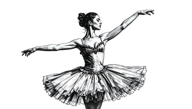 Elegant Ballerina Dancer in Black and White Tutu Pose Isolated