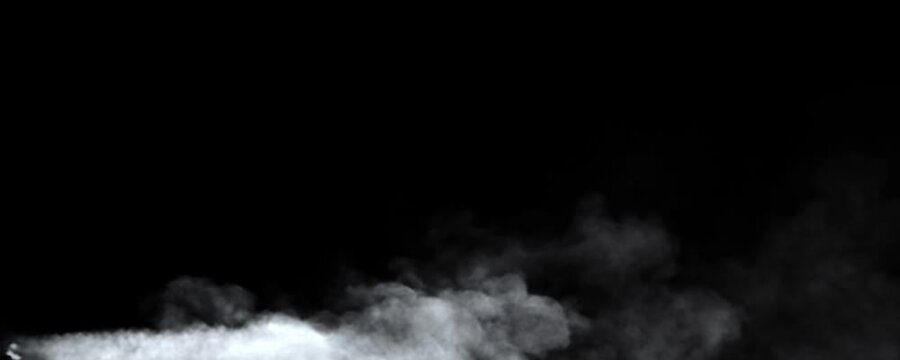 Ground smoke effect isolated on b.lack background 3D render. Floor steam effect isolated on black background