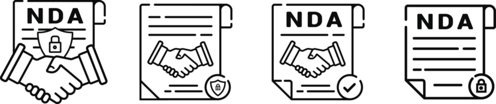Hand Drawn NDA Agreement Icons Set Vector Illustration, Non Disclosure Agreement and Confidential Contract Line Art Collection.
