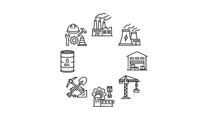 Fototapeta premium Minimal industry icon set thin line manufacturing construction and energy symbols vector isolated on white background