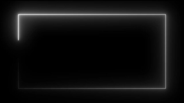 Glowing blue neon rectangular frame animation,Animated rectangular light frame with moving line accents.
Rectangular seamless silver light frame streaming overlay loop,dark background abstract border.