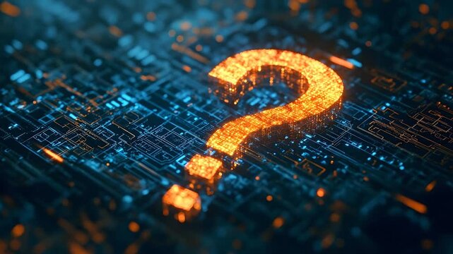 Glowing 3D Question Mark on Circuit Board Illustration