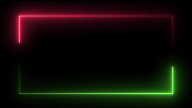 Glowing purple neon rectangular border frame overlay animation,Vibrant red glowing neon rectangular frame on a stark black background,
Minimal frame motion designed for overlay and background visuals.